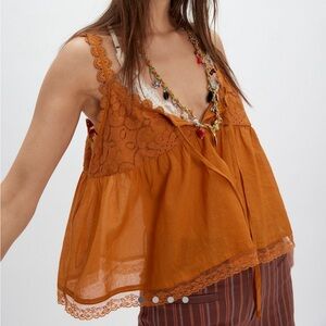 Free people Stevie lace tank top orange Thai curry NWT